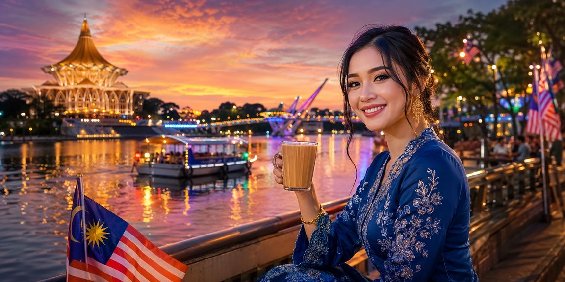 Pengalaman Deposit Mudah Seorang wanita dalam busana tradisional Kuching membuat deposit dalam aplikasi kasino dalam talian